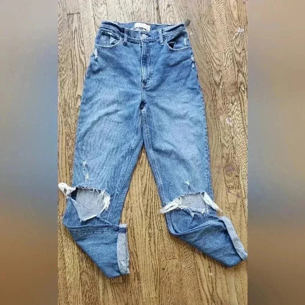 Abercrombie & Fitch 90 straight ultra‎ high rise destressed jeans womens size 27